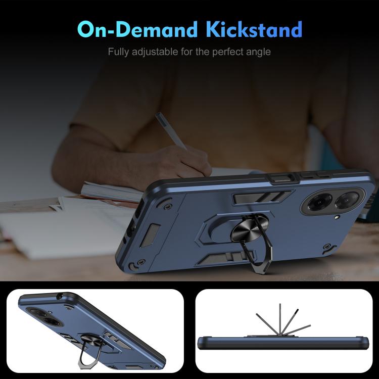 Funda de teléfono con anillo de metal a prueba de golpes de 171,7 mm para Xiaomi Poco C71 / Redmi A5 4G (azul)