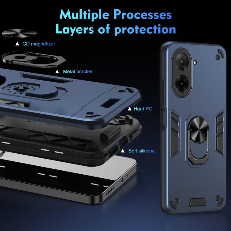 Funda de teléfono con anillo de metal a prueba de golpes de 171,7 mm para Xiaomi Poco C71 / Redmi A5 4G (azul)