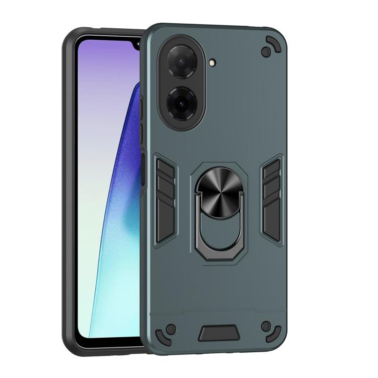 Funda de teléfono con anillo de metal a prueba de golpes de 171,7 mm para Xiaomi Poco C71 / Redmi A5 4G (verde)