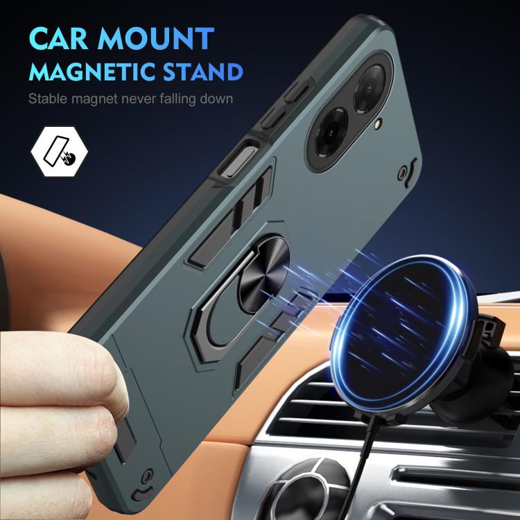 Funda de teléfono con anillo de metal a prueba de golpes de 171,7 mm para Xiaomi Poco C71 / Redmi A5 4G (verde)