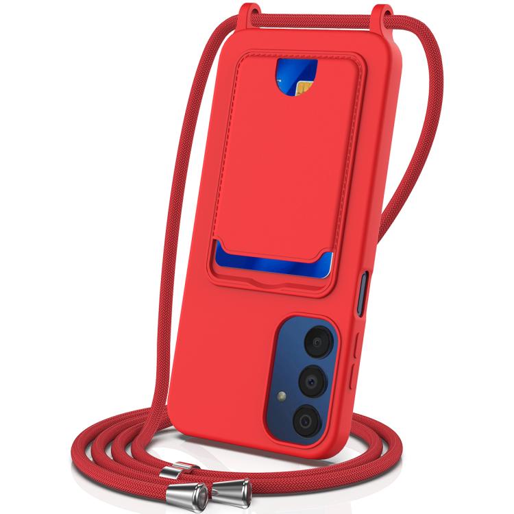 Funda de silicona líquida de color sólido con cordón para Samsung Galaxy A54 5G (rojo)