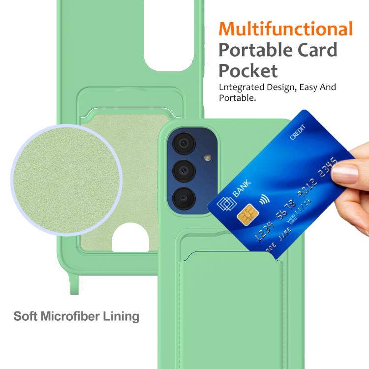 Funda de silicona líquida de color sólido con cordón para Samsung Galaxy A54 5G (verde)