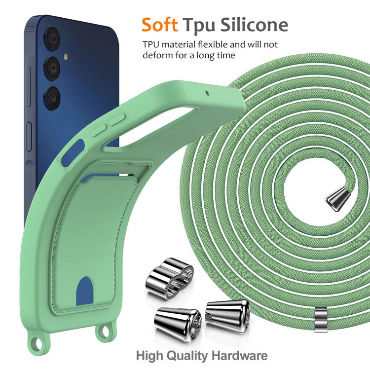 Funda de silicona líquida de color sólido con cordón para Samsung Galaxy A54 5G (verde)