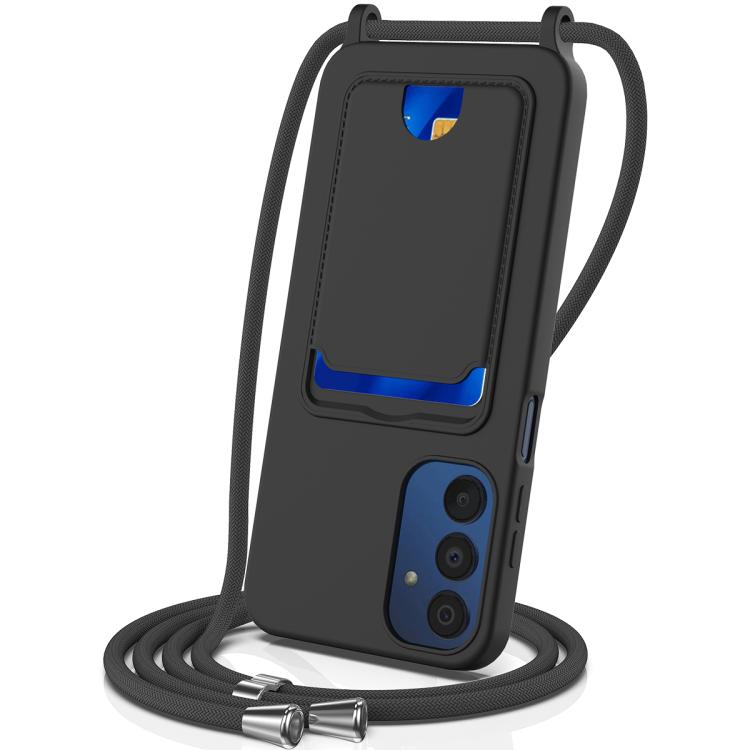 Funda de silicona líquida de color sólido con cordón para Samsung Galaxy A54 5G (negro)