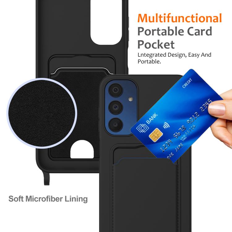 Funda de silicona líquida de color sólido con cordón para Samsung Galaxy A54 5G (negro)