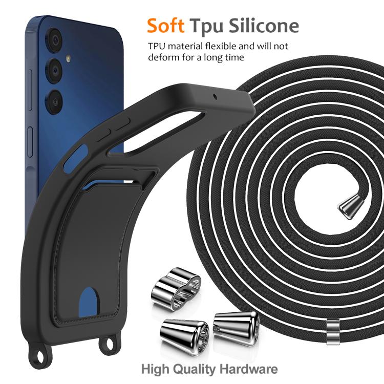 Funda de silicona líquida de color sólido con cordón para Samsung Galaxy A54 5G (negro)