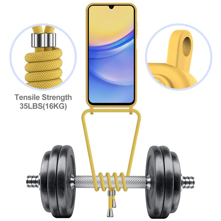 Funda de silicona líquida de color sólido con cordón para Samsung Galaxy A54 5G, con tarjetero integrado (amarilla)