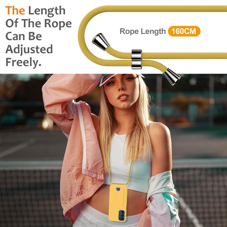 Funda de silicona líquida de color sólido con cordón para Samsung Galaxy A54 5G, con tarjetero integrado (amarilla)