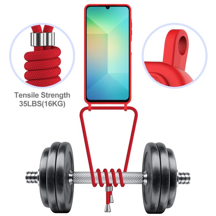 Funda de silicona líquida con cordón para Samsung Galaxy A06 5G, color sólido, con tarjetero integrado (rojo)