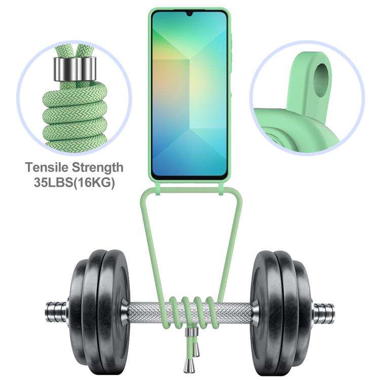 Funda de silicona líquida con cordón para Samsung Galaxy A06 5G, color sólido, con tarjetero integrado (verde)