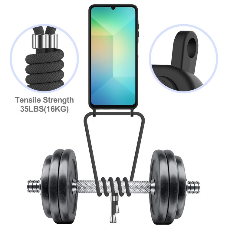 Funda de silicona líquida con cordón para Samsung Galaxy A06 5G, color sólido, con tarjetero integrado (negro)