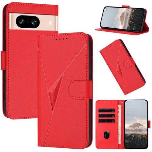 Funda de Cuero con Cierre de Hebilla y Diseño Triangular para Google Pixel 8 (Rojo)