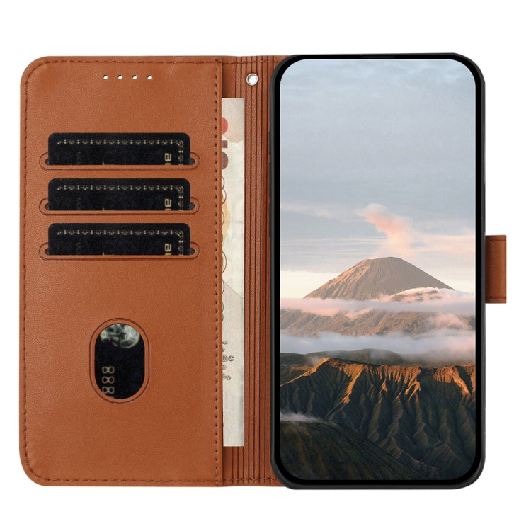 Funda de Cuero iPhone 16E Cierre de Hebilla Diseño Triángulos (Marrón)