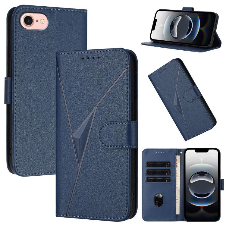 Funda Cuero iPhone 16E Cierre Hebilla Diseño Triángulos (Azul Real)
