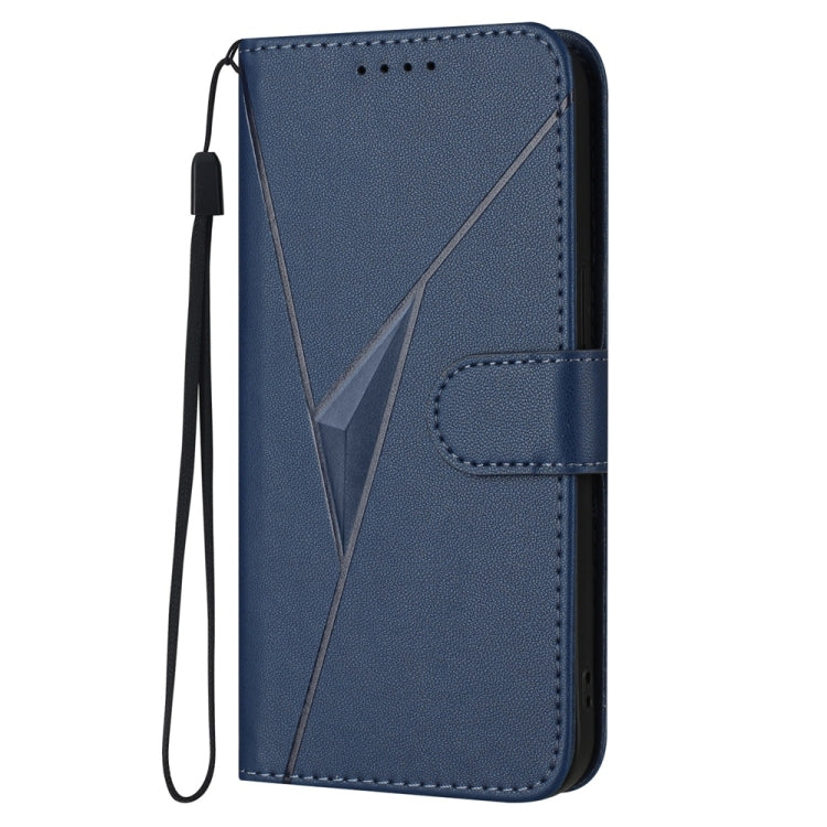 Funda Cuero iPhone 16E Cierre Hebilla Diseño Triángulos (Azul Real)