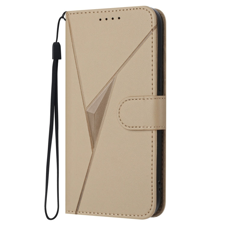 Funda de Cuero para iPhone 16E con Hebilla y Diseño de Triángulos (Dorada)