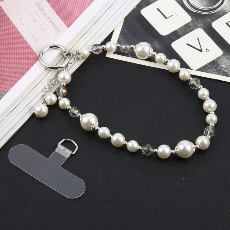Pulsera Corta de Perlas con Cordón Antipérdida para Teléfono (Blanco)