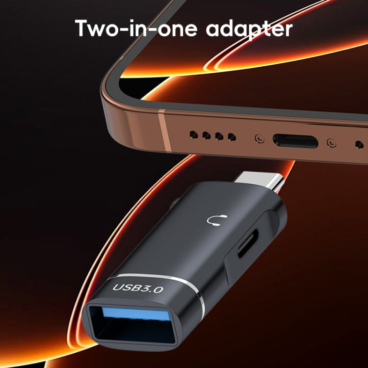 Adaptador 2 en 1 Tipo C a USB y Tipo C para Auriculares (Gris)