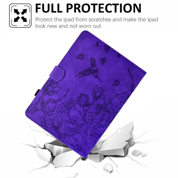 Funda de cuero inteligente con estampado de flores y pájaros para Samsung Galaxy Tab S10 FE+ (morado)