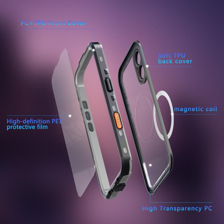 Funda RedPepper Transparent Dot IP68 para iPhone 17, resistente al agua y con triple protección MagSafe (negro y gris oscuro)