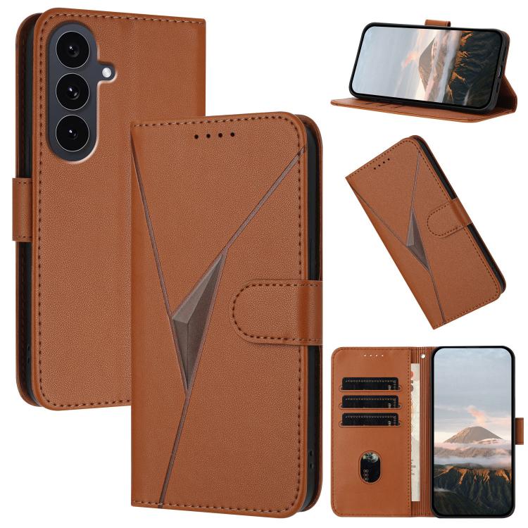 Funda de cuero con hebilla y diseño triangular para Samsung Galaxy S25 FE 5G (marrón)