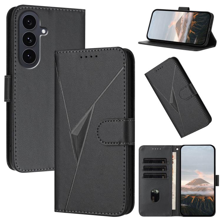 Funda de cuero con hebilla y diseño triangular para Samsung Galaxy S25 FE 5G (negra)