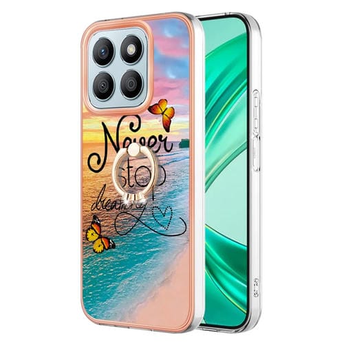 Funda a Prueba de Golpes TPU con Patrón Galvanoplastia y Soporte Anillo para Honor X8B (Mariposa Persiguiendo Sueños)