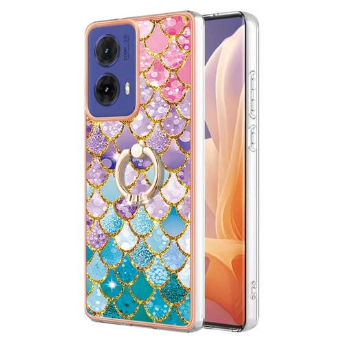 Funda TPU Motorola Moto G85 a Prueba de Golpes con Patrón Galvanoplastia y Soporte de Anillo (Escamas de Colores)