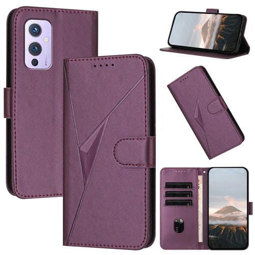 Funda de Cuero con Cierre de Hebilla y Diseño Triangular para OnePlus 9 (Morado Oscuro)