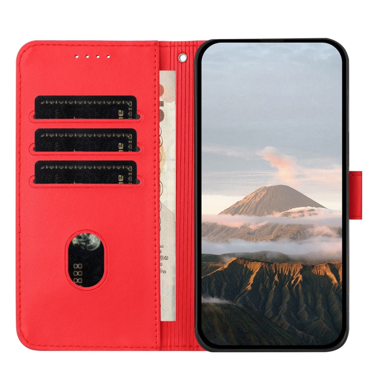 Funda de Cuero OnePlus 9 con Cierre de Hebilla y Diseño Triangular (Rojo)
