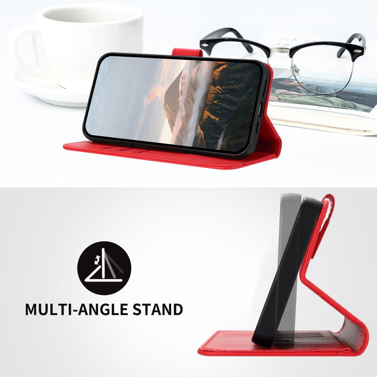 Funda de Cuero OnePlus 9 con Cierre de Hebilla y Diseño Triangular (Rojo)