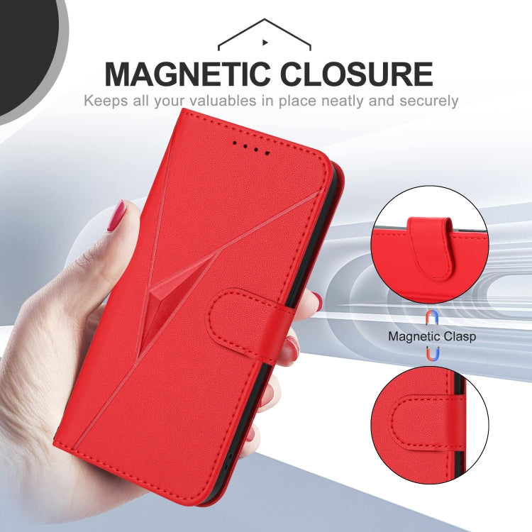 Funda de Cuero OnePlus 9 con Cierre de Hebilla y Diseño Triangular (Rojo)