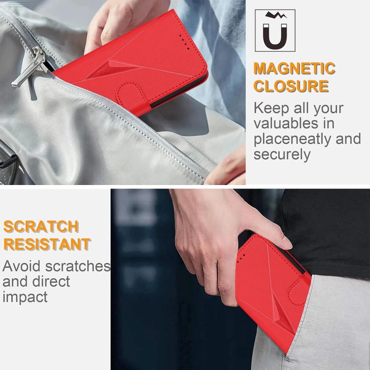 Funda de Cuero OnePlus 9 con Cierre de Hebilla y Diseño Triangular (Rojo)