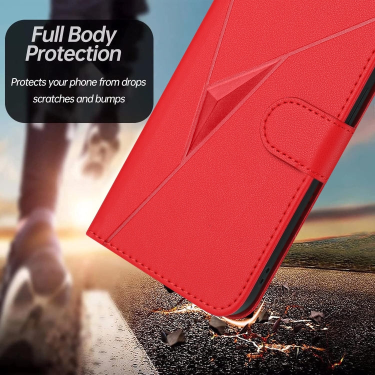 Funda de Cuero OnePlus 9 con Cierre de Hebilla y Diseño Triangular (Rojo)