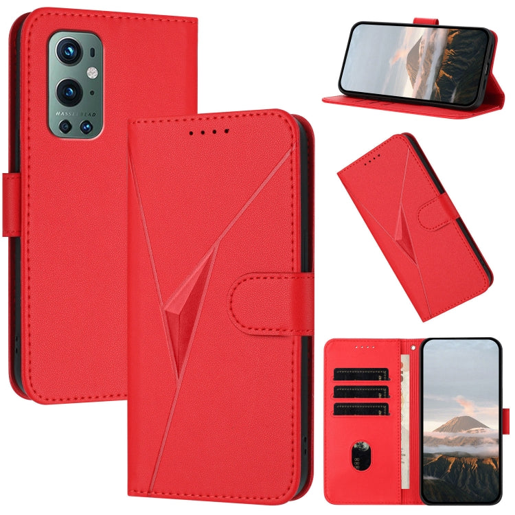Funda Cuero OnePlus 9 Pro Cierre Hebilla Diseño Triangular (Rojo)