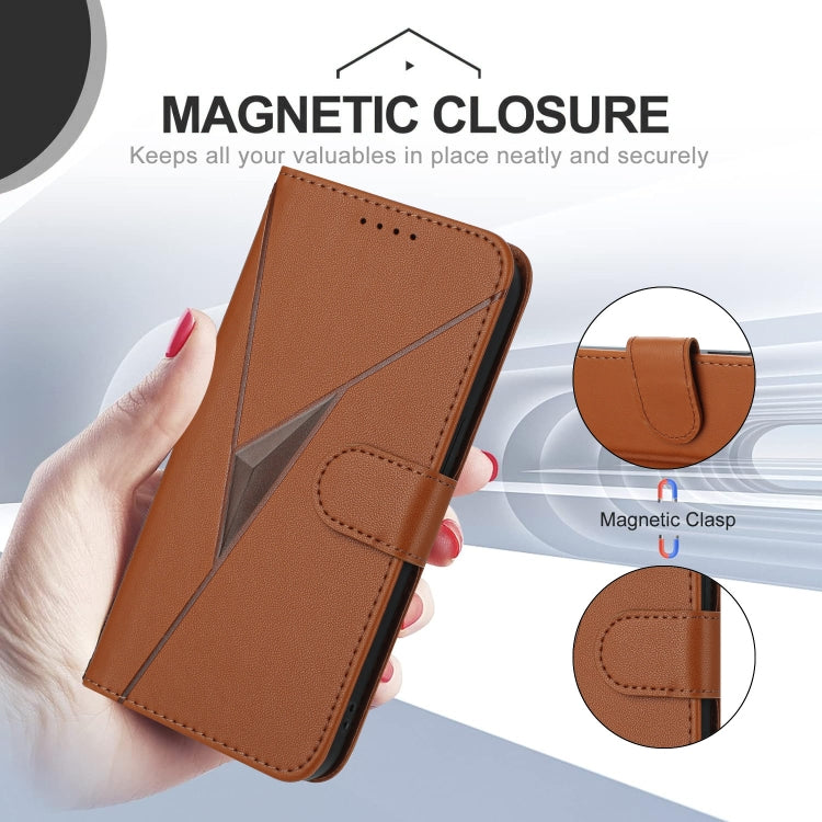 Funda de Cuero para OnePlus 11 con Cierre de Hebilla y Diseño Triangular (Marrón)