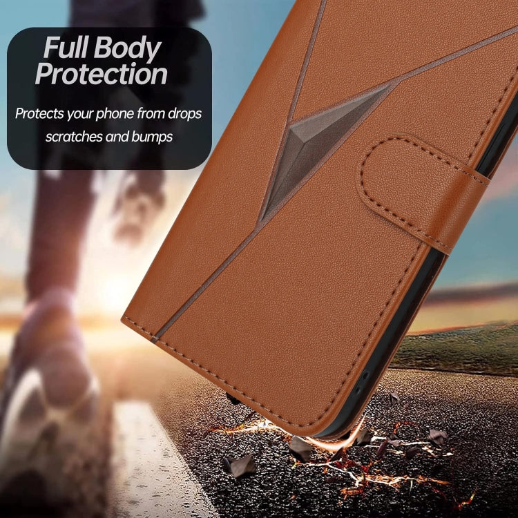 Funda de Cuero para OnePlus 12 con Cierre de Hebilla y Diseño Triangular (Marrón)