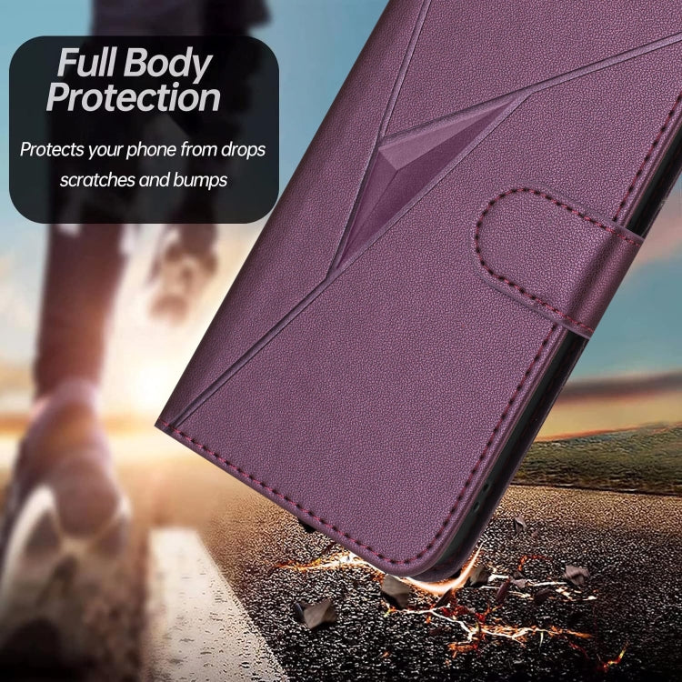 Funda de Cuero para OnePlus Nord 2 5G con Cierre de Hebilla y Diseño Triangular (Morado Oscuro)