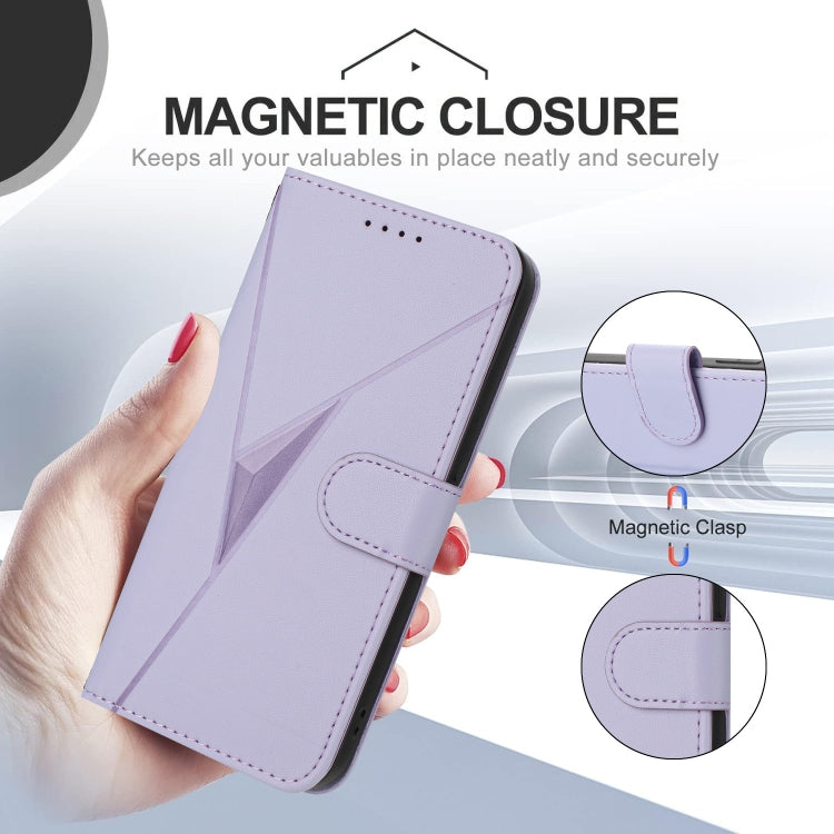 Funda de Cuero con Cierre de Hebilla y Diseño Triangular para OnePlus Nord 3 (Morado Claro)