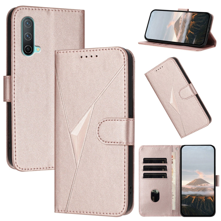 Funda de Cuero para OnePlus Nord Ce 5G con Cierre de Hebilla y Diseño Triangular (Oro Rosa)