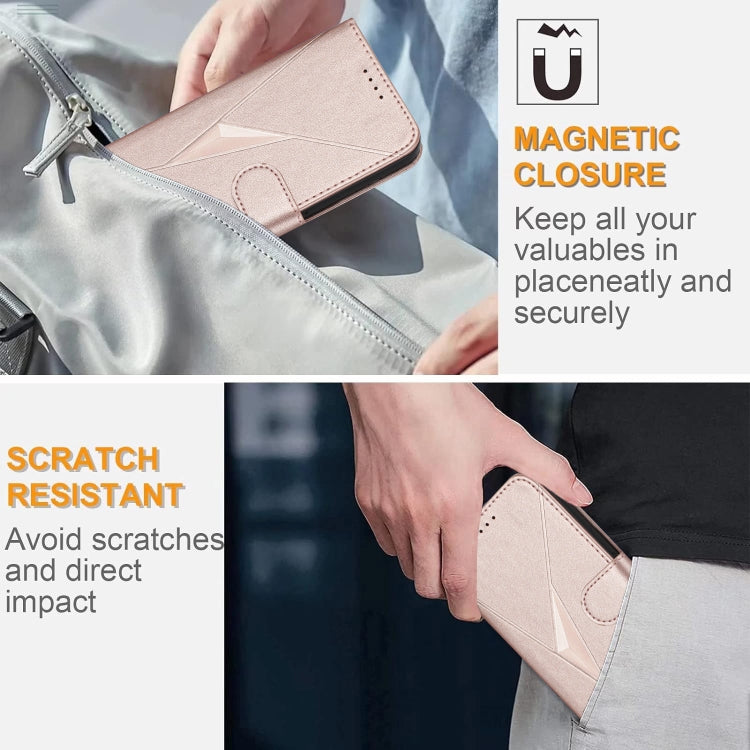 Funda de Cuero para OnePlus Nord Ce 5G con Cierre de Hebilla y Diseño Triangular (Oro Rosa)