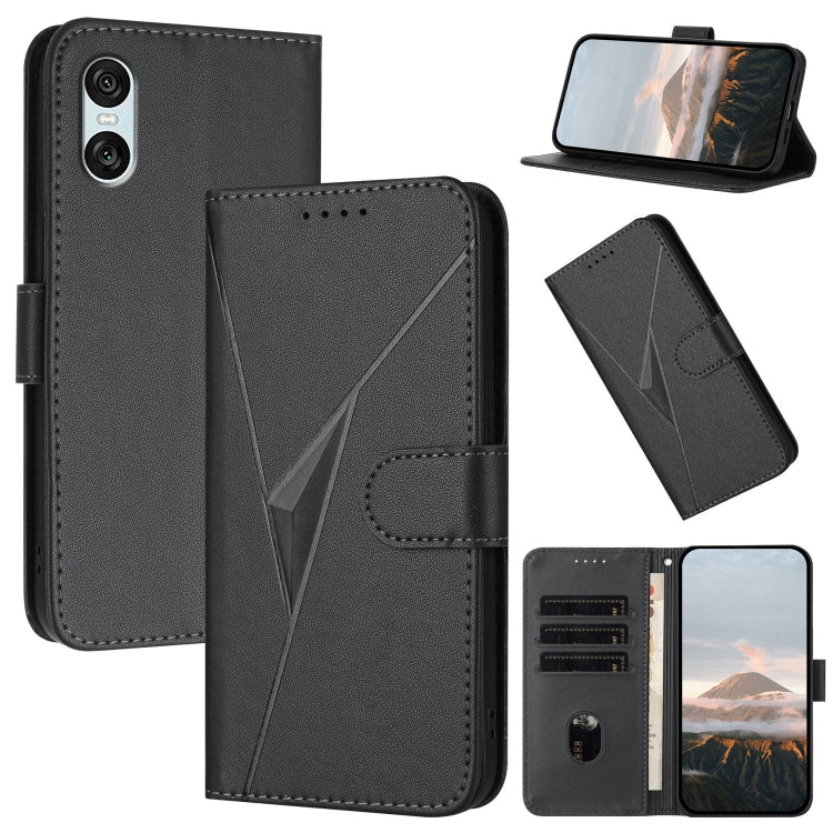 Funda de Cuero para Sony Xperia 10 Vi con Cierre de Hebilla y Diseño Triangular (Negra)
