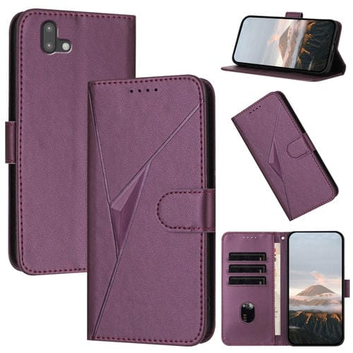 Estuche Cuero con Hebilla y Diseño Triangular para Fujitsu Arrows U 801Fj (Morado Oscuro)