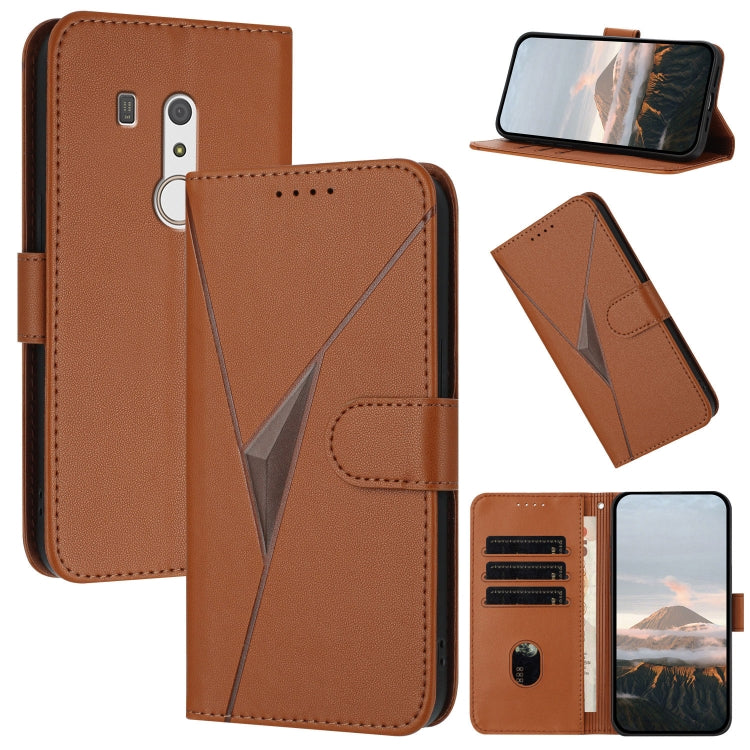Estuche de Cuero con Hebilla y Diseño Triangular para Fujitsu Arrows Be3 F-02L (Marrón)