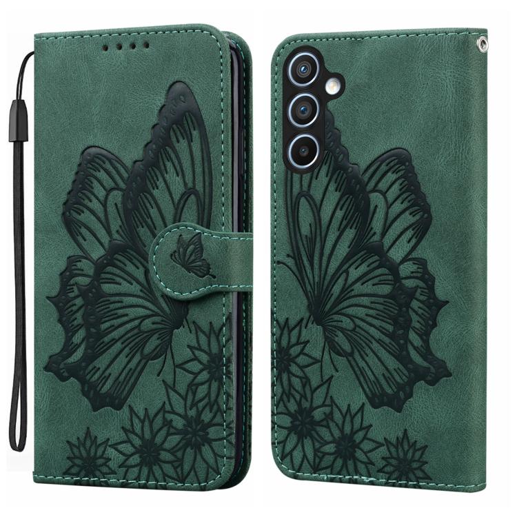 Funda de cuero con tapa horizontal y diseño de mariposas en relieve retro para Samsung Galaxy S25 FE 5G (verde)