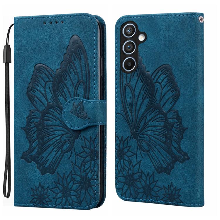 Funda de cuero con tapa horizontal y diseño de mariposas en relieve retro para Samsung Galaxy S25 FE 5G (azul)