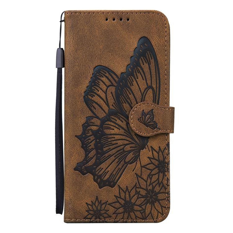 Funda de cuero con tapa horizontal y diseño retro de mariposas en relieve para Samsung Galaxy S25 FE 5G (marrón)