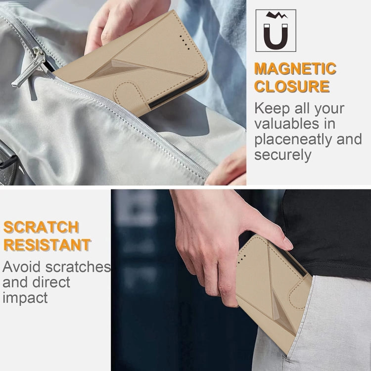 Funda de Cuero para Sharp Aquos Wish3 con Cierre de Hebilla y Diseño Triangular (Dorada)