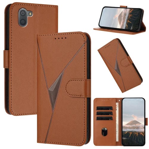 Funda de Cuero para Sharp Aquos R3 con Cierre de Hebilla y Diseño Triangular (Marrón)
