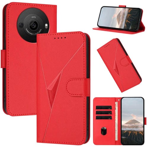 Funda de Cuero para Sharp Aquos R8 Pro Sh-51D con Cierre de Hebilla y Diseño Triangular (Rojo)